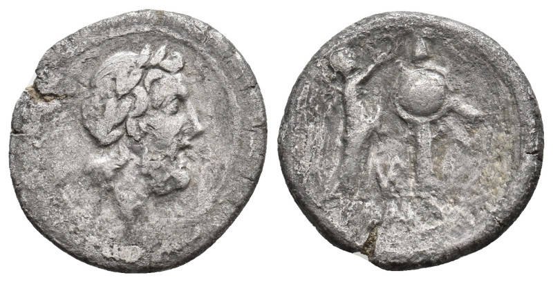 Anonymous. Victoriatus (211-208 BC). Uncertain mint. AR 3.08g 10.9m