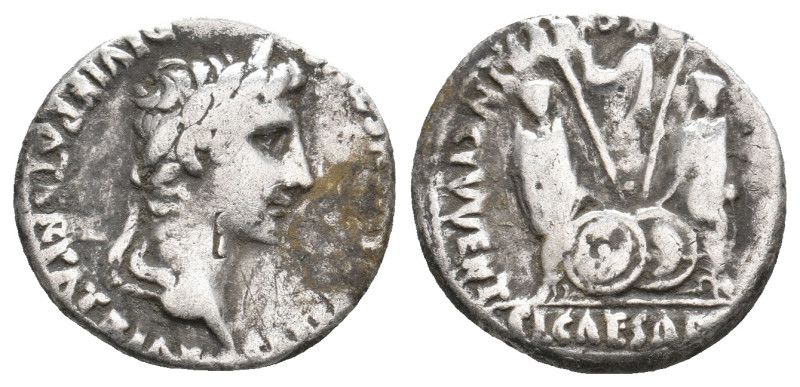 Augustus (27 BC-14 AD) AR Denarius. Lugdunum.3.81g 18.1m