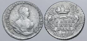 Russia, Empire. Elizabeth AR Grivennik (10 Kopeck). Red mint, 1744. Б • М • ЕЛИСАВЕТЪ • I • IМП : I САМОД : ВСЕРОС, crowned and draped bust to right /...
