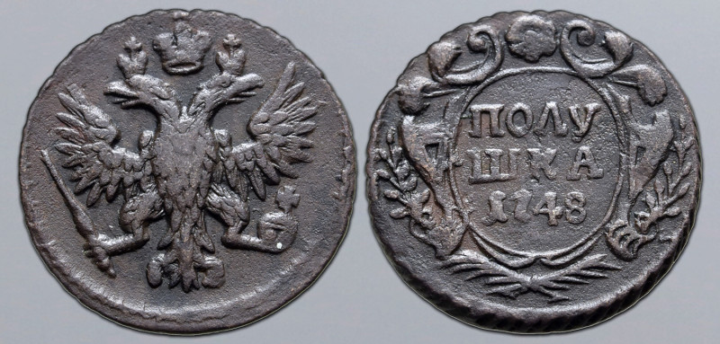 Russia, Empire. Elizabeth CU Polushka (1/4 Kopeck). Ekaterinburg mint, 1748. Cro...