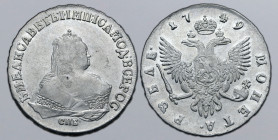 Russia, Empire. Elizabeth AR Rouble. St. Petersburg mint, 1749. Б • М • ЕЛИСАВЕТЪ • I • IМП : I САМОД : ВСЕРОС, crowned and draped bust to right; СПБ ...