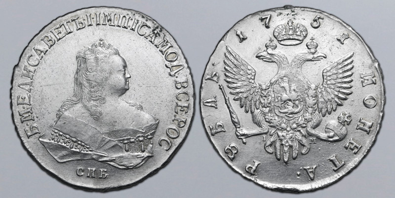 Russia, Empire. Elizabeth AR Rouble. St. Petersburg mint, 1751. Б • М • ЕЛИСАВЕТ...