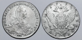 Russia, Empire. Catherine II AR Rouble. St. Petersburg mint, 1774. Б • М • ЕКАТЕРИНА • II • ІМП • IСАМОД • ВСЕРОС, crowned and draped bust to right; T...
