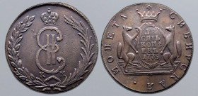 Russia, Empire. Catherine II CU 10 Kopeck. Suzun mint, 1775. Crowned monogram, К-M across lower fields; all within wreath / • СИБИРСКАЯ • МОНЕТА •, tw...