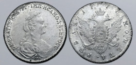 Russia, Empire. Catherine II AR Rouble. St. Petersburg mint, 1777. Б • М • ЕКАТЕРИНА • II • ІМП • ИСАМОД • ВСЕРОСC •, crowned and draped bust to right...