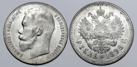 Russia, Empire. Nicholas II AR Rouble. St. Petersburg mint, 1898. Б.М.НИКОЛАЙ II ИМПЕРАТОРЪ И САМОДЕРЖЕЦЪ ВСЕРОСС., bare head to left / Crowned double...