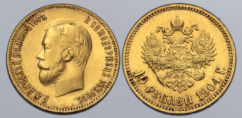 Russia, Empire. Nicholas II AV 10 Rouble. St. Petersburg mint, 1904. Б.М.НИКОЛАЙ...