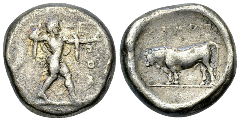 Poseidonia AR Nomos, c. 480-400 BC 

Lucania, Poseidona. AR Nomos (17-18 mm, 8...