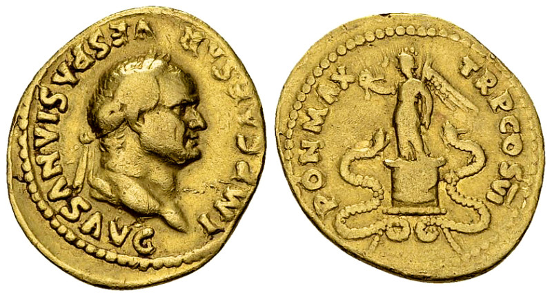 Vespasianus Aureus, Victory on cista mystica reverse 

Vespasianus (69-79 AD)....