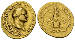 Vespasianus Aureus, Victory on cista mystica reverse