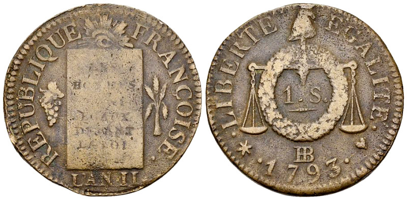 France, AE Sol Ã la balance 1793 BB, Strasbourg 

France, Convention. 1792-179...