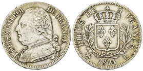 Louis XVIII, AR 5 Francs 1814 B, Rouen