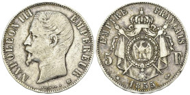 NapolÃ©on III, AR 5 Francs 1855 BB, Strasbourg