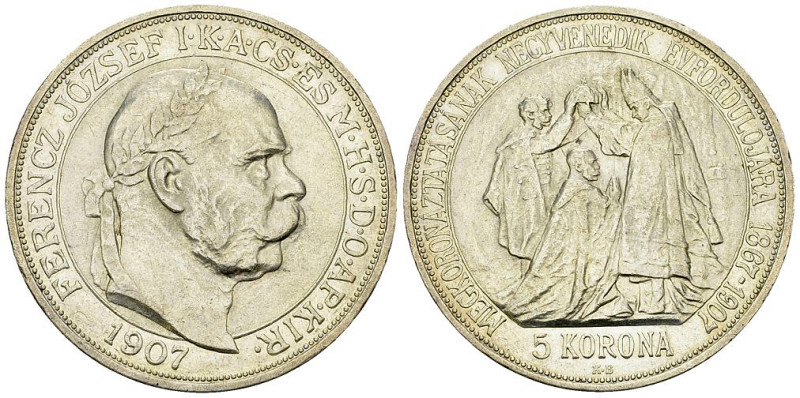 Hungary AR 5 Korona 1907 KB 

Hungary. Franz Joseph I (1848-1916). AR 5 Corona...