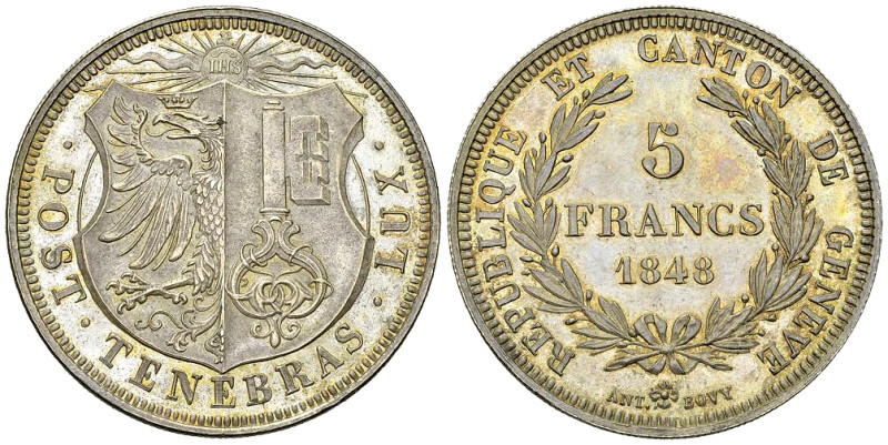 Genf, AR 5 Francs 1848 

Schweiz. Genf /GenÃ¨ve, Kanton. AR 5 Francs 1848 (26....