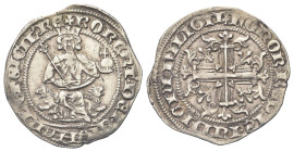NAPOLI
Roberto d’Angiò, 1309-1343.
Gigliato.
Ag gr. 3,93
Dr. ROBERT DEI GRA IERL’ ET SICIL’ RE. Il re coronato seduto frontalemente, tra due proto...