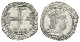 NAPOLI
Ferdinando I d’Aragona (Ferrante), 1458-1494.
Coronato, sigla C sotto la croce e dietro il busto.
Ag gr. 3,31
Dr. FERDINANDVS D G R SICILIE...