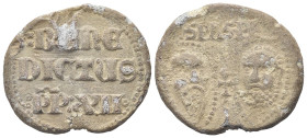 ROMA
Benedetto II, 1334-1342.
Bolla plumbea.
Pb gr. 40,18 mm. 39
Dr. BENE / DICTUS / PP XII. Iscrizione disposta su tre righe.
Rv. SPA SPE. Volti...