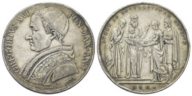 ROMA
Gregorio XVI (Bartolomeo Alberto Cappellari), 1831-1846.
Scudo 1831 a. I.
Ag gr. 26,41
Dr. GREGORIVS XVI - PON MAX AN I. Busto a s., con zucc...