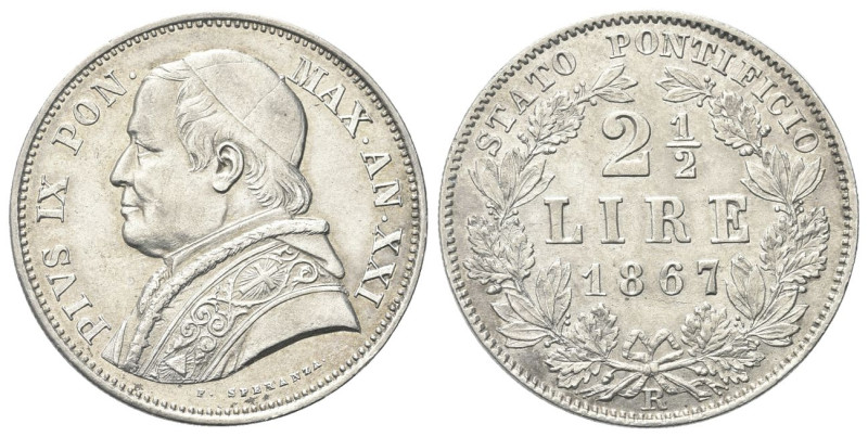 ROMA
Pio IX (Giovanni Maria Mastai Ferretti), 1846-1878.
2 e ½ Lire 1867 a. XX...