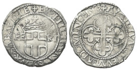 SAVOIA ANTICHI
Emanuele Filiberto Duca, 1553-1580.
4 Grossi 1559.
Mi gr. 5,46
Dr. E PHILIBERTVS DVX SABAVDIE. Scudo sabaudo con corona di cinque f...