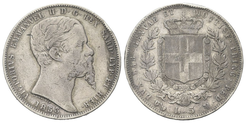 REGNO DI SARDEGNA
Vittorio Emanuele II, 1849-1861.
5 Lire 1853 Genova.
Ag 
D...