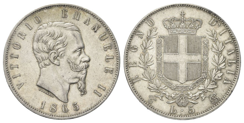 REGNO D’ITALIA
Vittorio Emanuele II, 1861-1878.
5 Lire 1865 Torino.
Ag 
Dr. ...