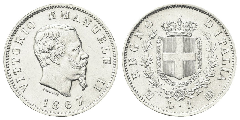 REGNO D’ITALIA
Vittorio Emanuele II, 1861-1878.
Lira 1867 Milano, I° Tipo.
Ag...