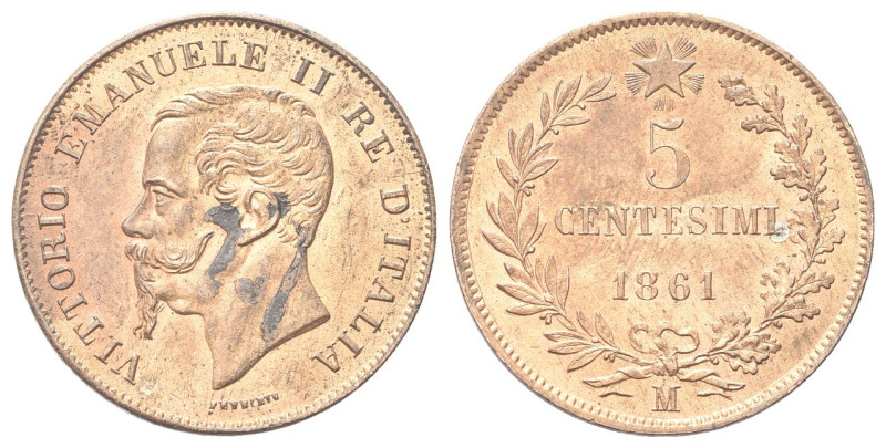 REGNO D’ITALIA
Vittorio Emanuele II, 1861-1878.
5 Centesimi 1861 Milano.
Cu ...