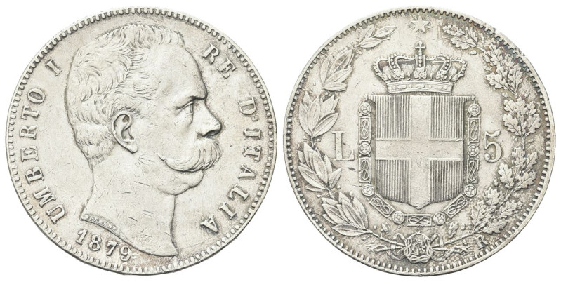 REGNO D’ITALIA
Umberto I, 1878-1900.
5 Lire 1879 Roma, II° Tipo.
Ag 
Dr. Tes...