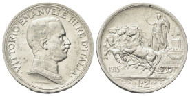 REGNO D’ITALIA
Vittorio Emanuele III, 1900-1943.
2 Lire 1915 Roma, Quadriga briosa.
Ag 
Dr. Semibusto del sovrano in uniforme con il collare, a te...