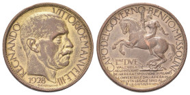 REGNO D’ITALIA
Gettoni privati circolanti in ambito limitato. 
Buono da 2 Lire 1928 Stefano Johnson.
Cu 
Dr. Testa nuda a d.
Rv. Littore nudo a c...