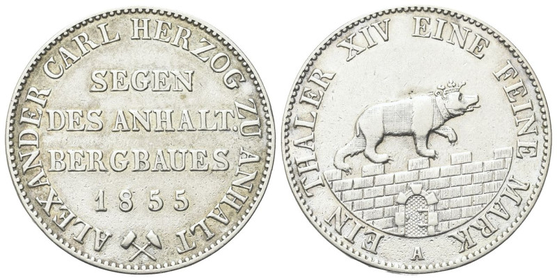 GERMANIA 
Anhalt-Bernburg. Alexander Carl, 1834-1863. 
Tallero 1855 B.
Ag gr....