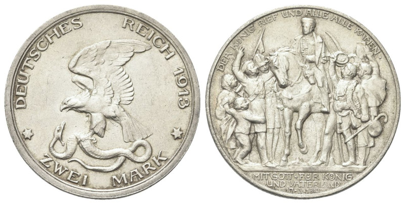 GERMANIA 
Prussia. Wilhelm II, 1888-1918.
2 Marchi 1913 (Centenario della scon...