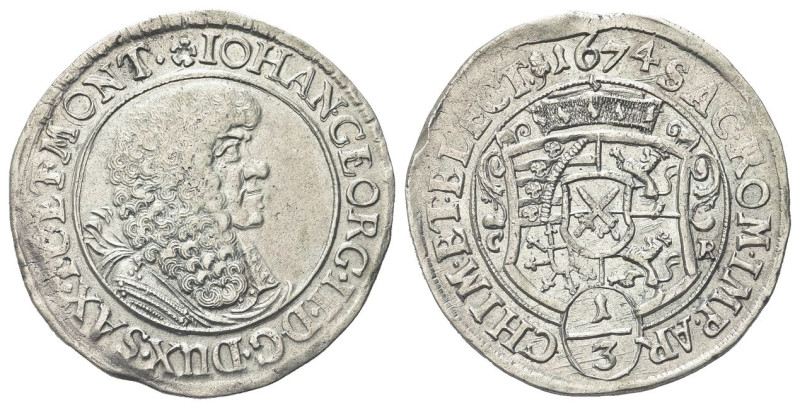 GERMANIA 
Sachsen Kurlinie. Johann George II, 1656-1680.
1/3 Tallero 1674 CR, ...