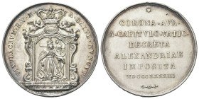 ALESSANDRIA
Durante Carlo Alberto, 1831-1849.
Medaglia 1843 opus G. Cerbara.
Æ gr. 31,60 mm 44,3
Dr. SIMVLACRVM B V M - A SALVE NVNCVP. La Madonna...