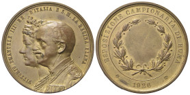 REGNO D’ITALIA
Vittorio Emanuele III, 1900-1943.
Medaglia premio 1926 Fiera Campionaria di Roma.
Æ dorato gr. 72,13 mm 59,4
Dr. VITTORIO EMANUELE ...