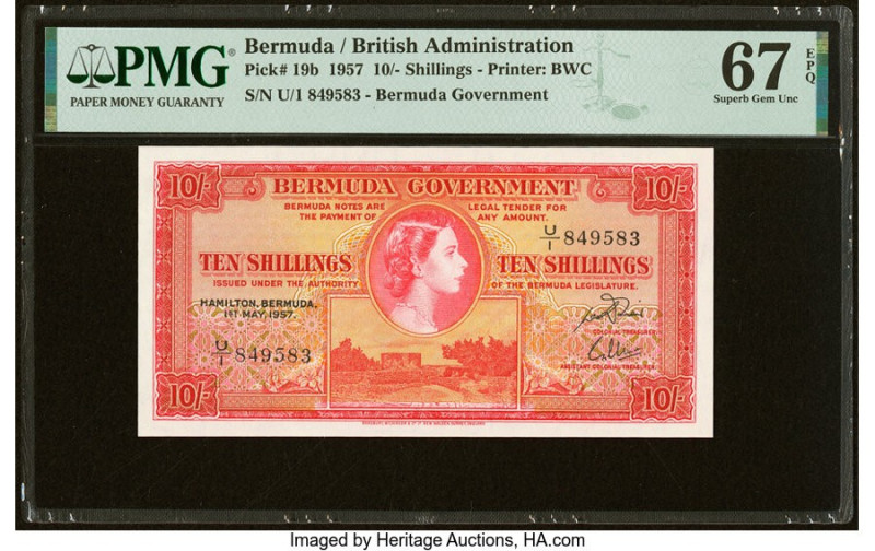 Bermuda Bermuda Government 10 Shillings 1.5.1957 Pick 19b PMG Superb Gem Unc 67 ...