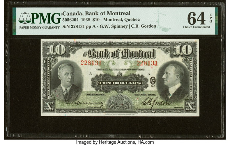 Canada Montreal, PQ- Bank of Montreal $10 3.1.1938 Ch.# 505-62-04 PMG Choice Unc...