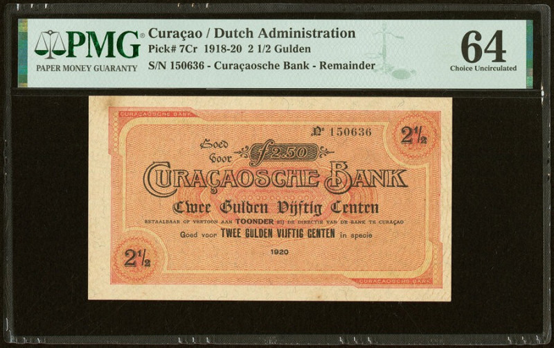 Curacao Curacaosche Bank 2 1/2 Gulden 1920 Pick 7Cr Remainder PMG Choice Uncircu...