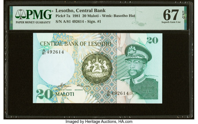 Lesotho Central Bank of Lesotho 20 Maloti 1981 Pick 7a PMG Superb Gem Unc 67 EPQ...