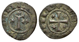 Brindisi - Federico II (1197-1250) - 1 Denaro emissione del 1249 - D/ croce di nuovo tipo nel contorno a ore 12, nel campo F circondata da stelle a se...