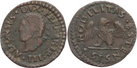 Ferrara - Alfonso I d'Este (1505-1534) - Denaro - gr. 1,67 - Cu - CNI 82-102; MIR 284

BB

SPEDIZIONE SOLO IN ITALIA - SHIPPING ONLY IN ITALY