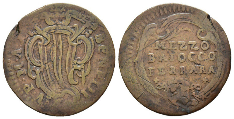 FERRARA. Benedetto XIV (1740-1758) Mezzo baiocco A/ X (g. 4,67 - mm. 27). Stemma...