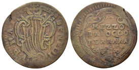 FERRARA. Benedetto XIV (1740-1758) Mezzo baiocco A/ X (g. 4,67 - mm. 27). Stemma R/ MEZZO/ BAIOCCO/ FERRARA in cartella. Munt. 343 CU

SPEDIZIONE SO...