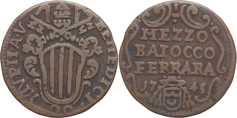 Ferrara - Benedetto XIV (Prospero Lamberti) 1740-1758 - ½ Baiocco 1745 anno V - ...