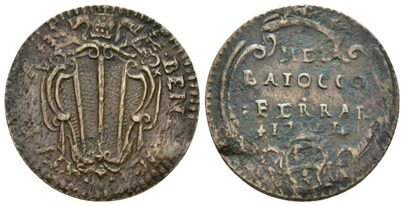 FERRARA. Benedetto XIV (1740-1758) Mezzo baiocco 1751 (g. 5,17 - mm. 27). Stemma...