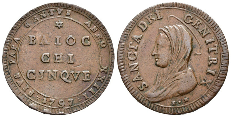 Roma - Madonnina da 5 Baiocchi 1797 - Pio VI (1775 - 1799) - Cu. - Gr. 15,25 - M...