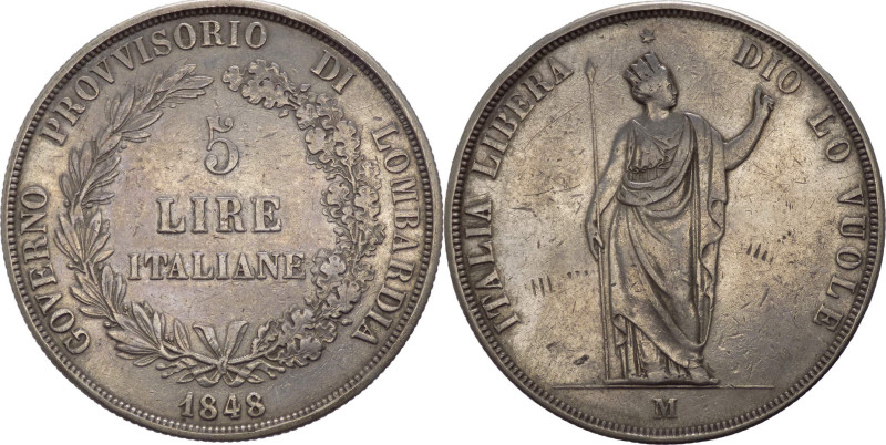 Milano - Governo Provvisorio della Lombardia (1848) - 5 lire 1848 tipo con rami ...