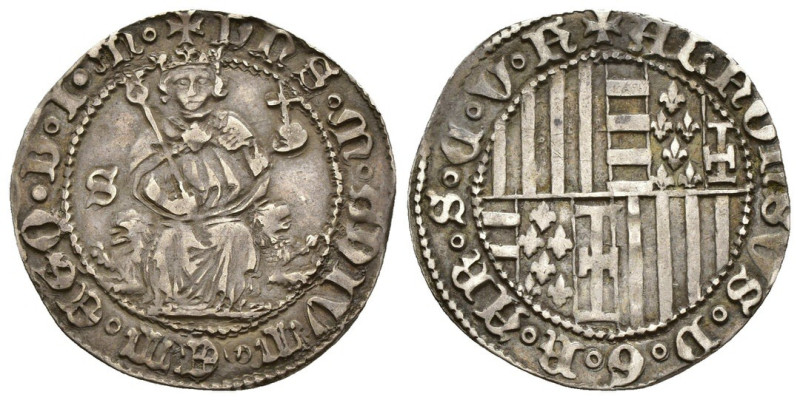 Napoli - Alfonso I d'Aragona (1442-1458) - Carlino - lettera S - MIR-54 - Ag - 3...